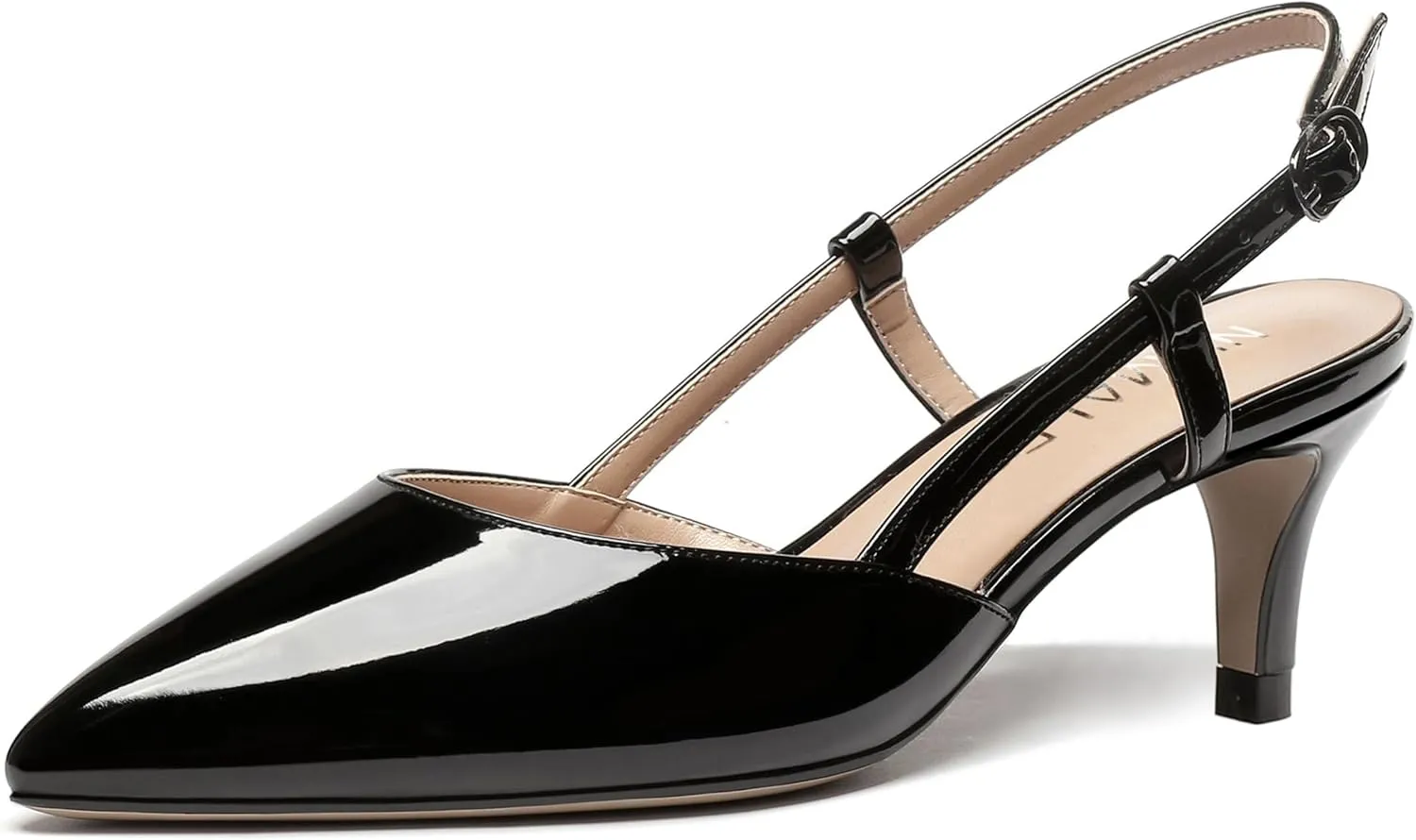 NUMALEO Womens Pointed Toe Buckle Fashion Patent Wedding Dress Slingback Kitten Low Heel Pumps Shoes 2 Inch
