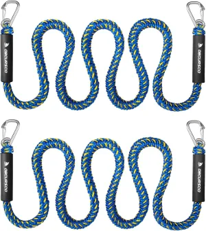 Obcursco Bungee Dock Line, Jet Ski Dock Line with Double 316 Stainless Steel Clips, Boat Snubber Docking Rope for PWC, Boat Accessories for Waverunner, Seadoo, Kayak, 2 Pack 6-9ft Yellow & Blue