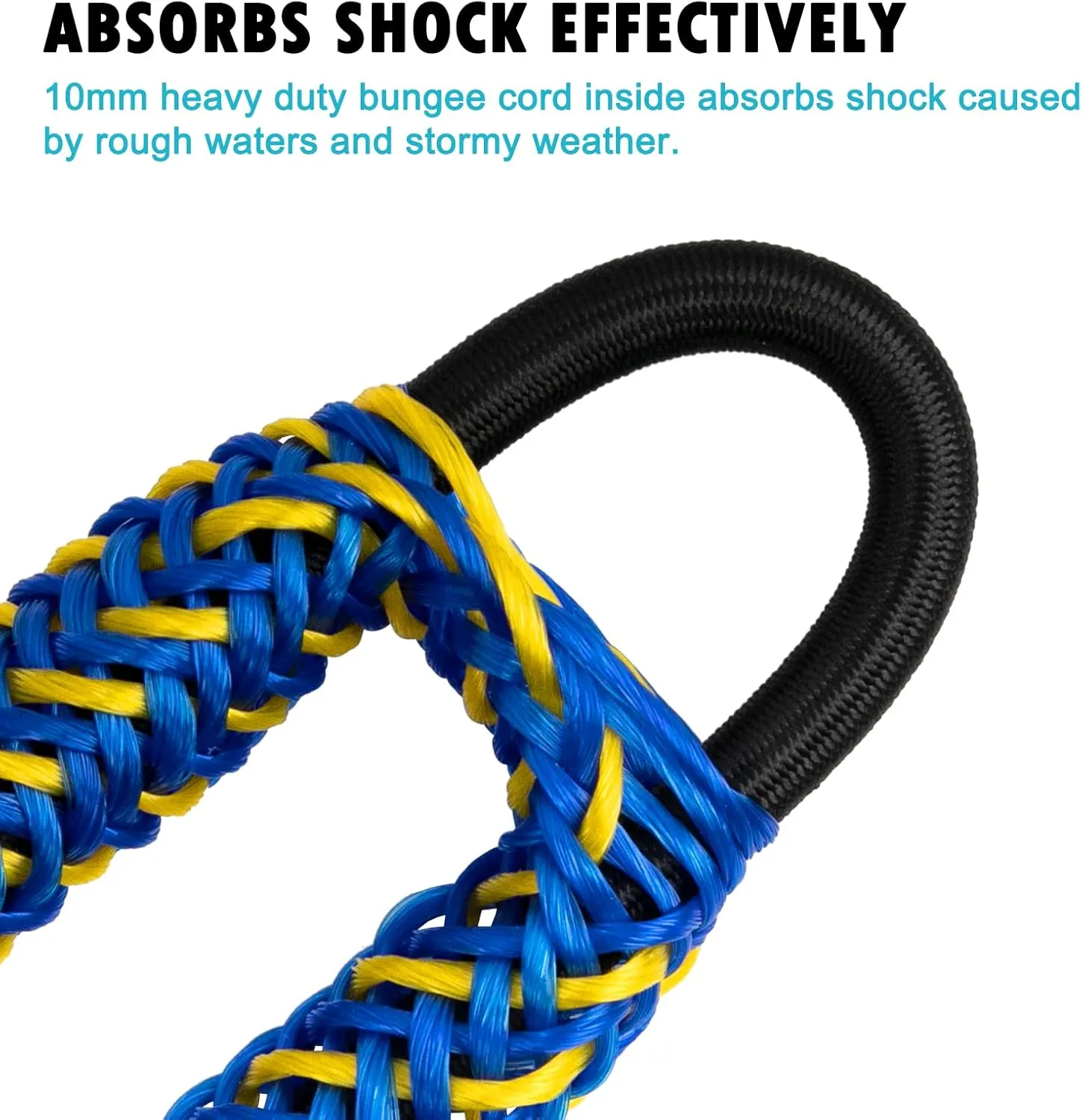 Obcursco Bungee Dock Line, Jet Ski Dock Line with Double 316 Stainless Steel Clips, Boat Snubber Docking Rope for PWC, Boat Accessories for Waverunner, Seadoo, Kayak, 2 Pack 6-9ft Yellow & Blue