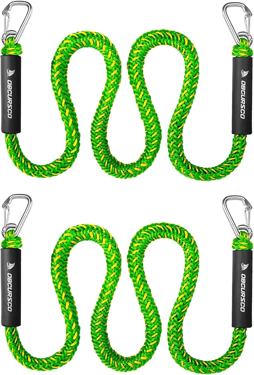 Obcursco Bungee Dock Line, Jet Ski Dock Line with Double 316 Stainless Steel Clips, Boat Snubber Docking Rope for PWC, Boat Accessories for Yamaha Waverunner, Seadoo, 2 Pack 4-5.5ft Yellow & Green