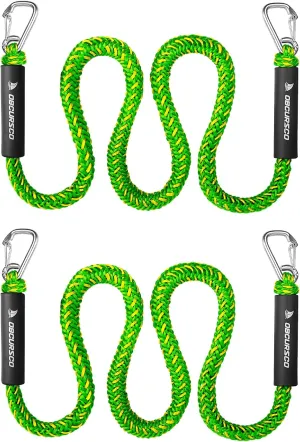 Obcursco Bungee Dock Line, Jet Ski Dock Line with Double 316 Stainless Steel Clips, Boat Snubber Docking Rope for PWC, Boat Accessories for Yamaha Waverunner, Seadoo, 2 Pack 4-5.5ft Yellow & Green