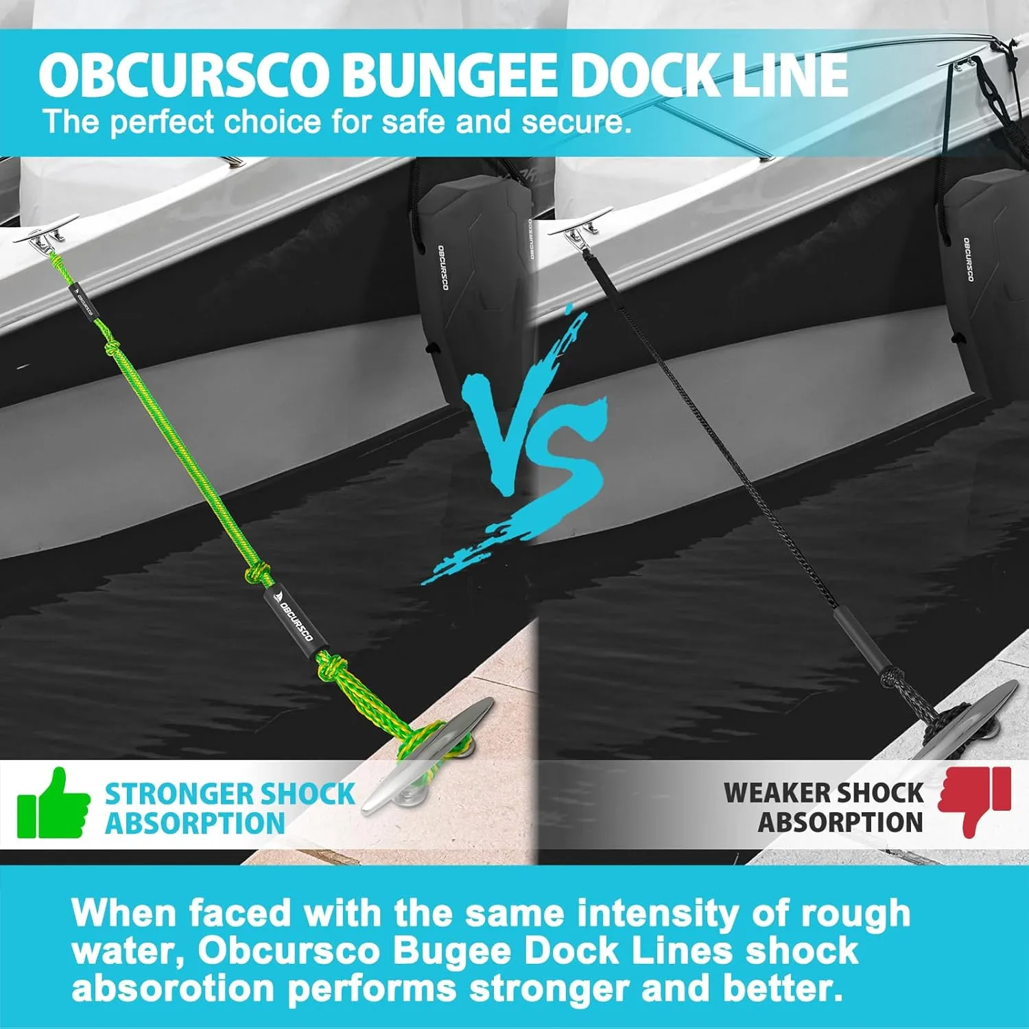Obcursco Bungee Dock Lines for Boat, Docking Rope with 316 Stainless Steel Clips, Accessories for Jet Ski, PWC, SeaDoo, Yamaha WaveRunner, Marine, Kayak, Pontoon, Sets of Two(4ft & 6ft) (Green/Yellow)