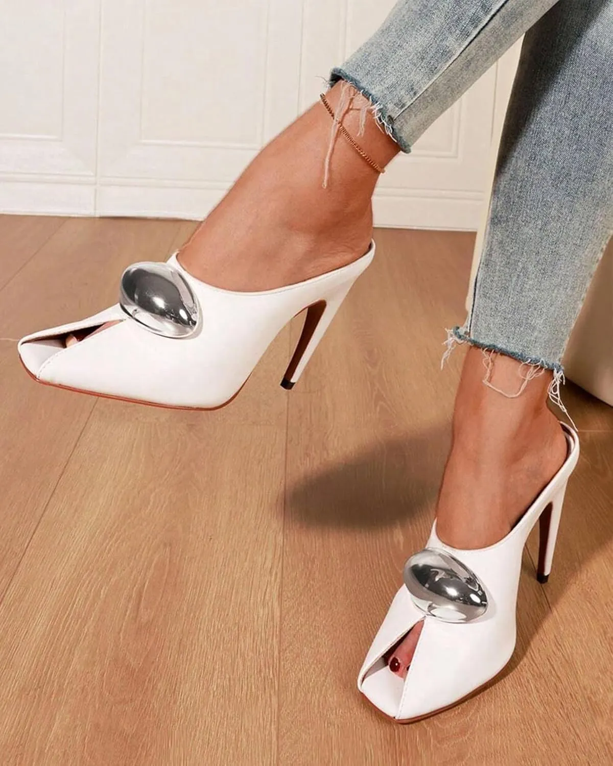 Oiamenne Stiletto Heels for Women Peep Toe Heeled Mules Sandals Pointed Toe Pumps High Heeled Sandals for Women Comfortable Casual Wedding Office Dating Dress Shoes