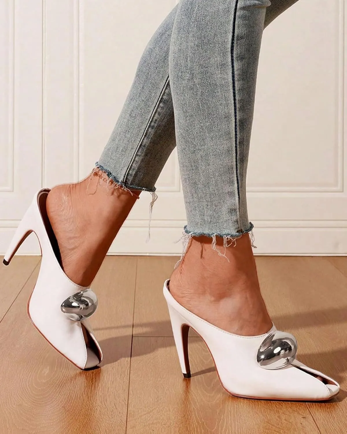 Oiamenne Stiletto Heels for Women Peep Toe Heeled Mules Sandals Pointed Toe Pumps High Heeled Sandals for Women Comfortable Casual Wedding Office Dating Dress Shoes