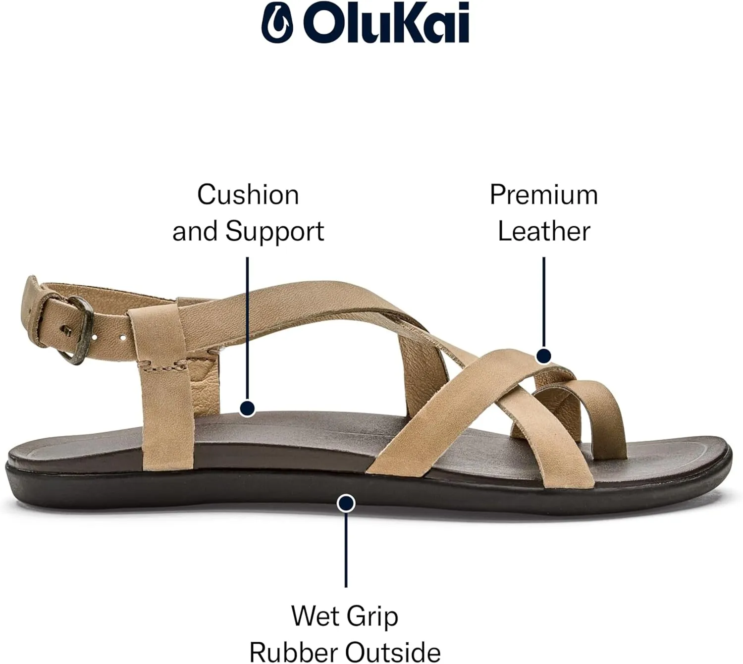 OLUKAI Upena Women's Beach Sandals, Quick-Dry Flip-Flop Slides, Water Resistant & Modern Low Profile Design, All-Day Comfort Fit & Wet Grip Soles