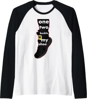 one two buckle my shoe Raglan Baseball Tee