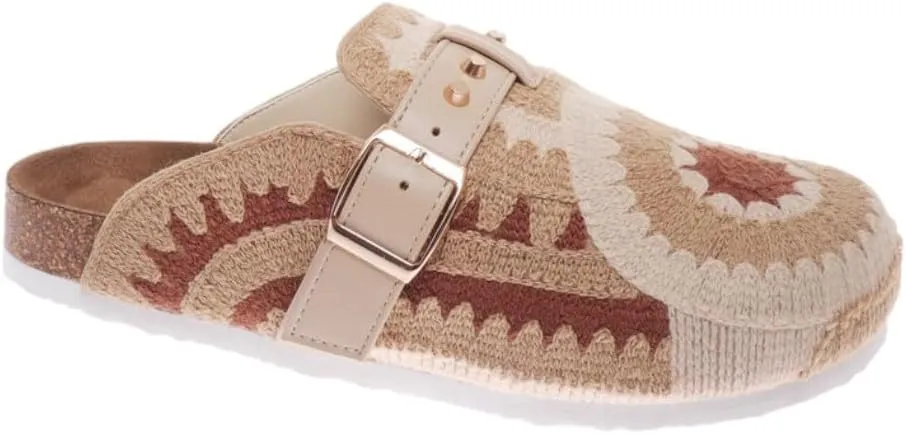 OUTWOODS Women Closed Toe Mules Slip-On Buckle Clog with Cork Footbed Slide Shoes