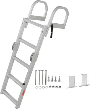 Pilipane 5 Steps Pontoon Boat Ladder, Premium Aluminum Boat Folding Ladder, Folding Telescoping Rear Entry Inboard Ladder 200KG Load Capacity, Ideal for Marine Pontoon Use
