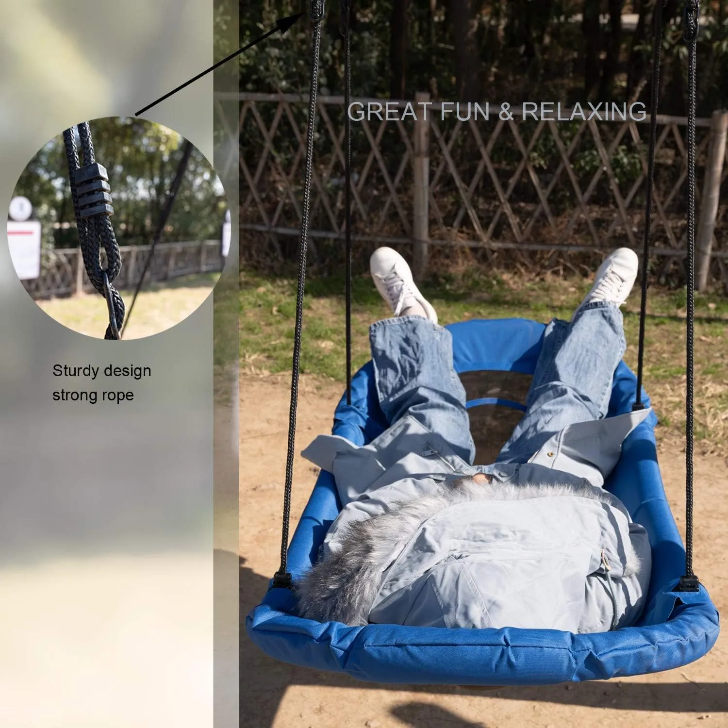 Platform Boat Swing 66 inch-Hanging Hammock Lounger Swing for Tree Backyard Porch Beach Park Playground Teens and Adult