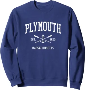 Plymouth MA Vintage Crossed Oars & Boat Anchor Sports Sweatshirt
