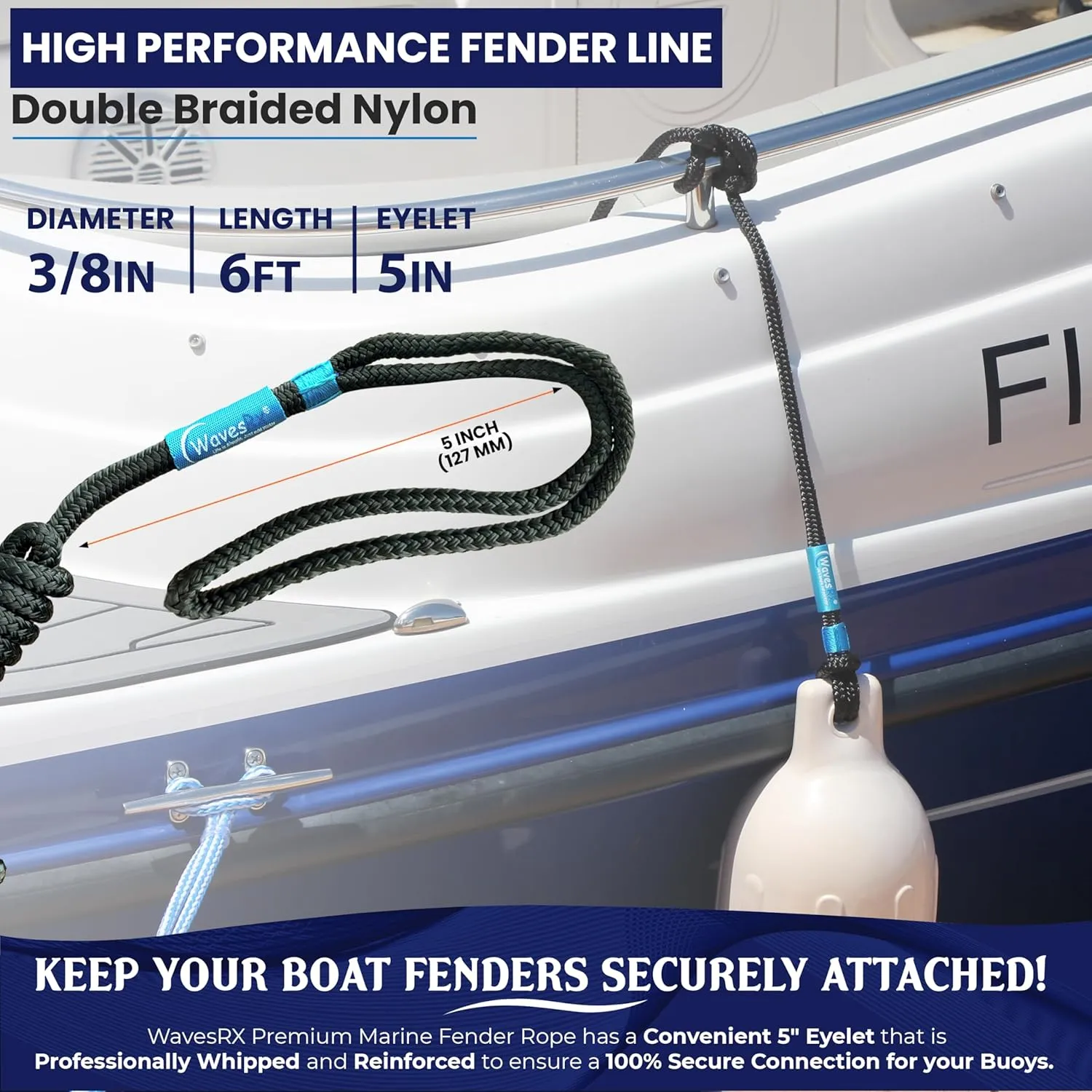 Premium Fender Line - 4 Pack | Double Braided Nylon Boat Lines and Ropes for Docking Buoys & Fenders | Marine Dock Ropes for Boats, Pontoons, Sailboats & PWC with Free Ventilated Storage Bag