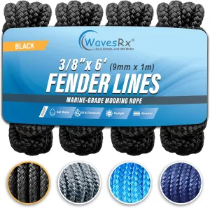 Premium Fender Line - 4 Pack | Double Braided Nylon Boat Lines and Ropes for Docking Buoys & Fenders | Marine Dock Ropes for Boats, Pontoons, Sailboats & PWC with Free Ventilated Storage Bag