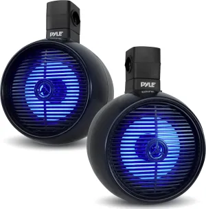 Pyle 8" Marine Speaker, Waterproof 2-Way Mini Box Speaker with LED Lights, Boat Mounting Brackets, Full Range Sound, Heavy Duty ABS Housing, Perfect Bluetooth Boat Speakers for Indoor/Outdoor Use