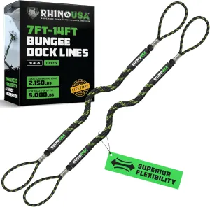 Rhino USA 7' Bungee Dock Line for Boats - Ultimate Docking Ropes for Pontoons, Cabin Cruisers, Fishing Boats and More! Perfect for Mooring or Other Wet Slip Applications - Black