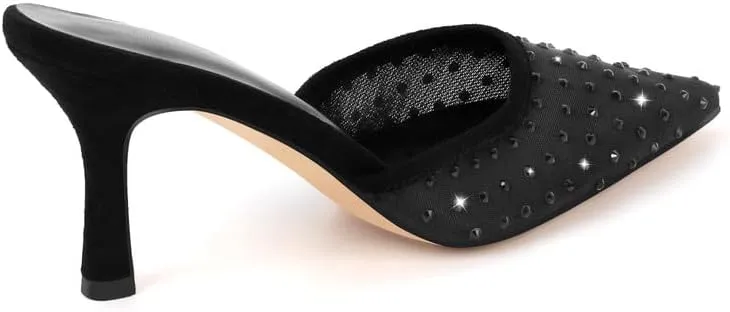 Richealnana Women's Pointed Toe Bow Mule Sandals Party Wedding High Heel Pumps