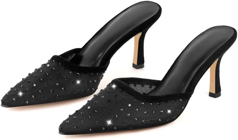 Richealnana Women's Pointed Toe Bow Mule Sandals Party Wedding High Heel Pumps