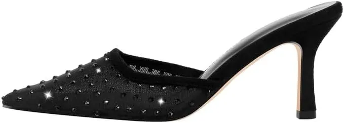 Richealnana Women's Pointed Toe Bow Mule Sandals Party Wedding High Heel Pumps