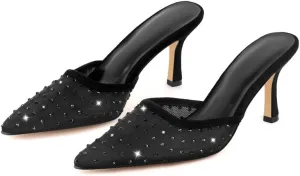 Richealnana Women's Pointed Toe Bow Mule Sandals Party Wedding High Heel Pumps