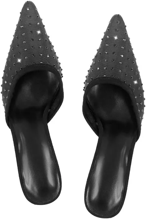 Richealnana Women's Pointed Toe Bow Mule Sandals Party Wedding High Heel Pumps