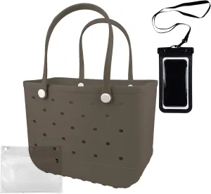 Rubber Beach Tote Bag - Waterproof Washable Durable Open Purses with Zipper Pocket and Phone Pouch for Pool Boat