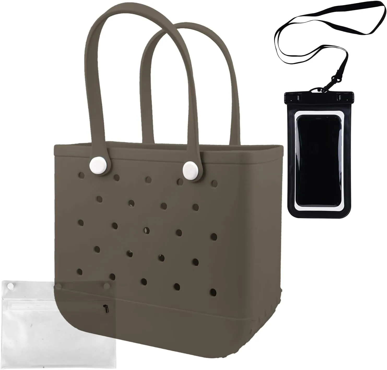 Rubber Beach Tote Bag - Waterproof Washable Durable Open Purses with Zipper Pocket and Phone Pouch for Pool Boat