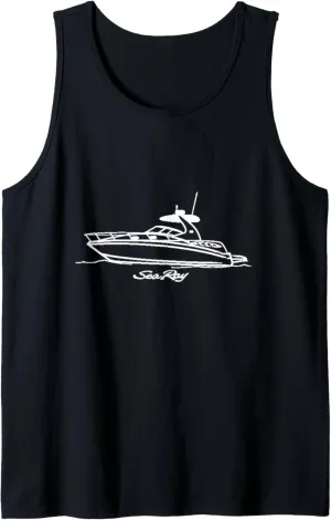 Sea Ray 320 Line Drawing White Printed On Front Tank Top