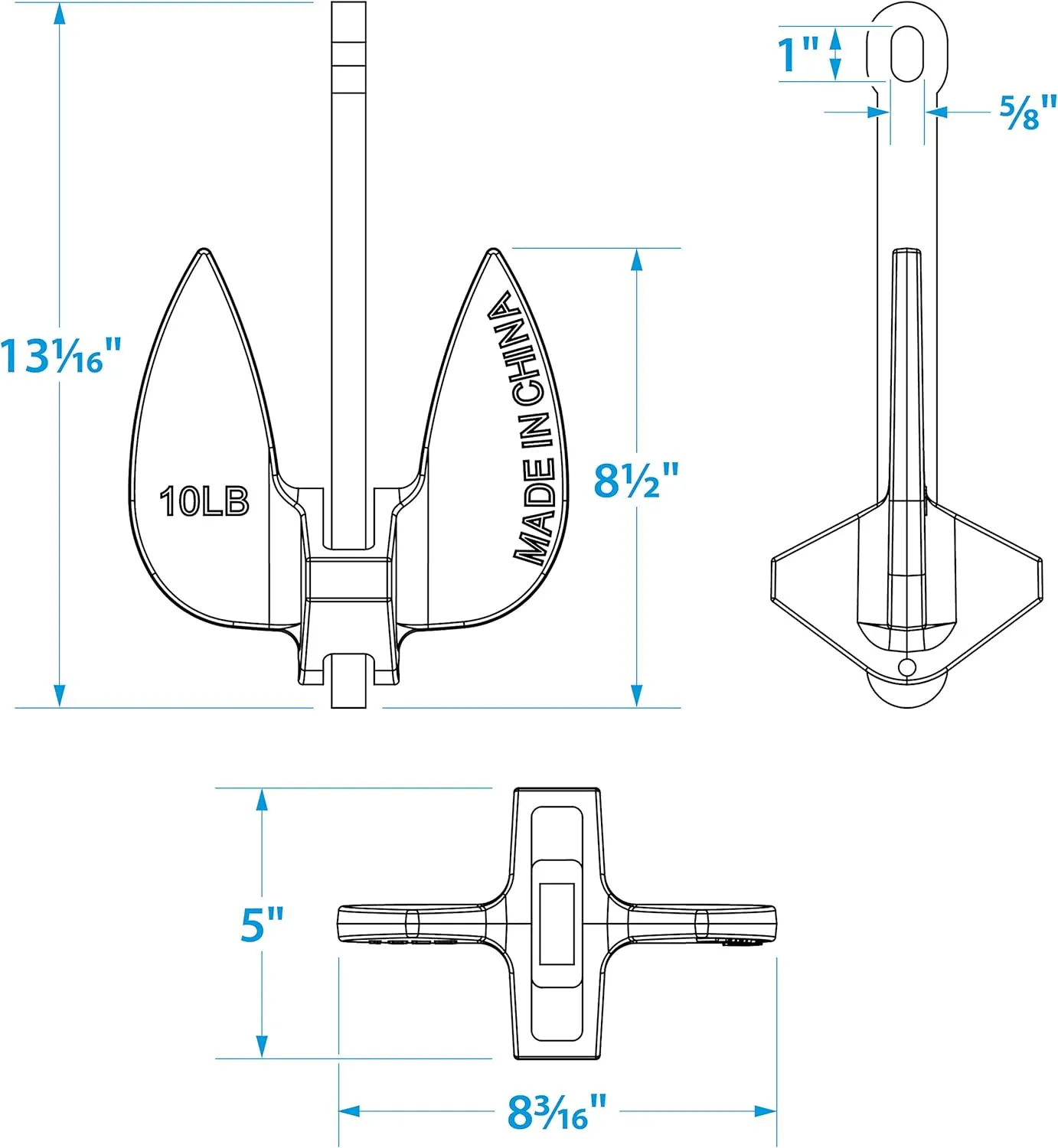 Seachoice Navy Anchor – Cast Iron – Use In Gravel, Stone and Shale Bottoms – Aluminum-Plated – Multiple Sizes