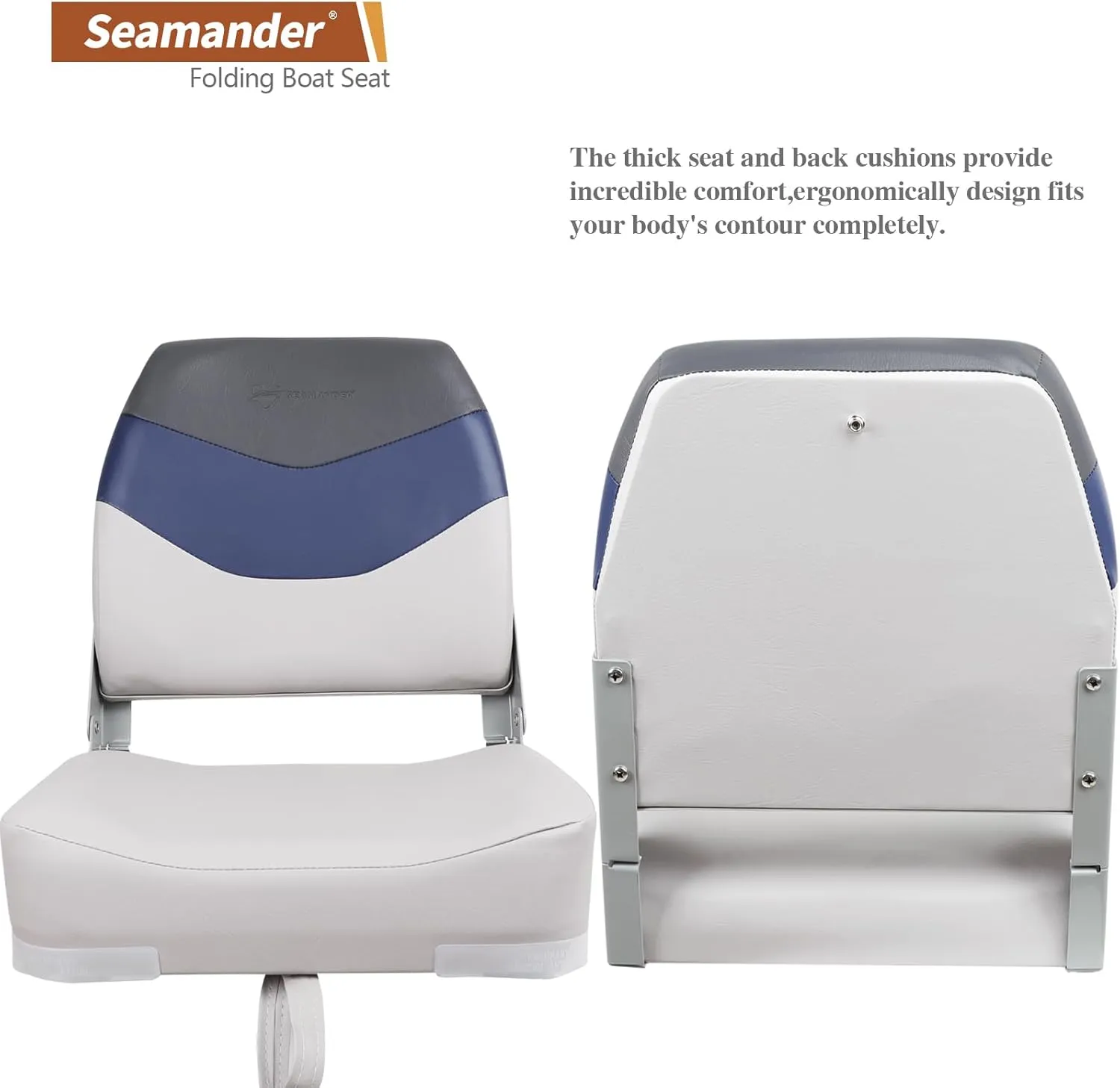 Seamander Low Back Boat Seats, Folding Boat Seats With Stainless Steel Screws,Aluminum Hinges&Padded,Fishing Boat Seat, Multiple Color Options