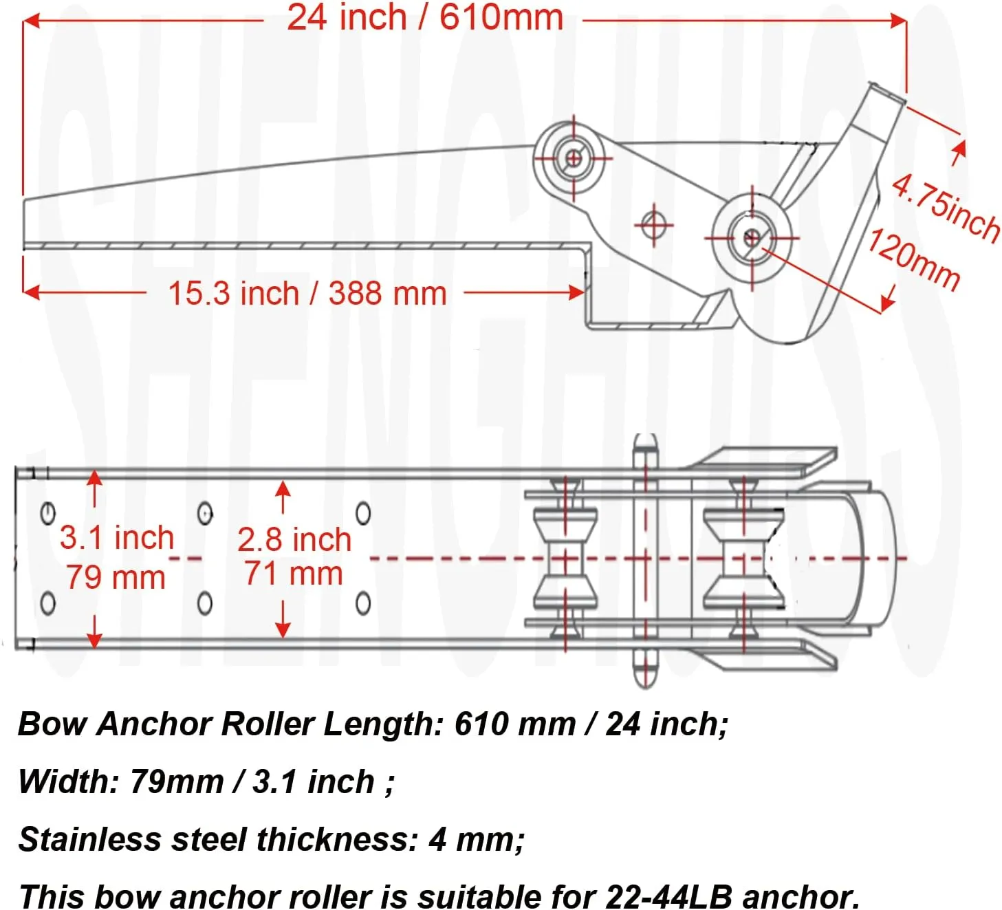 SHENGHUISS 316 Stainless Steel Hinged Self Launching Bow Anchor Roller with pivoting Dual-Roller Anchor Pivoting Head Bow Rollers for Boats