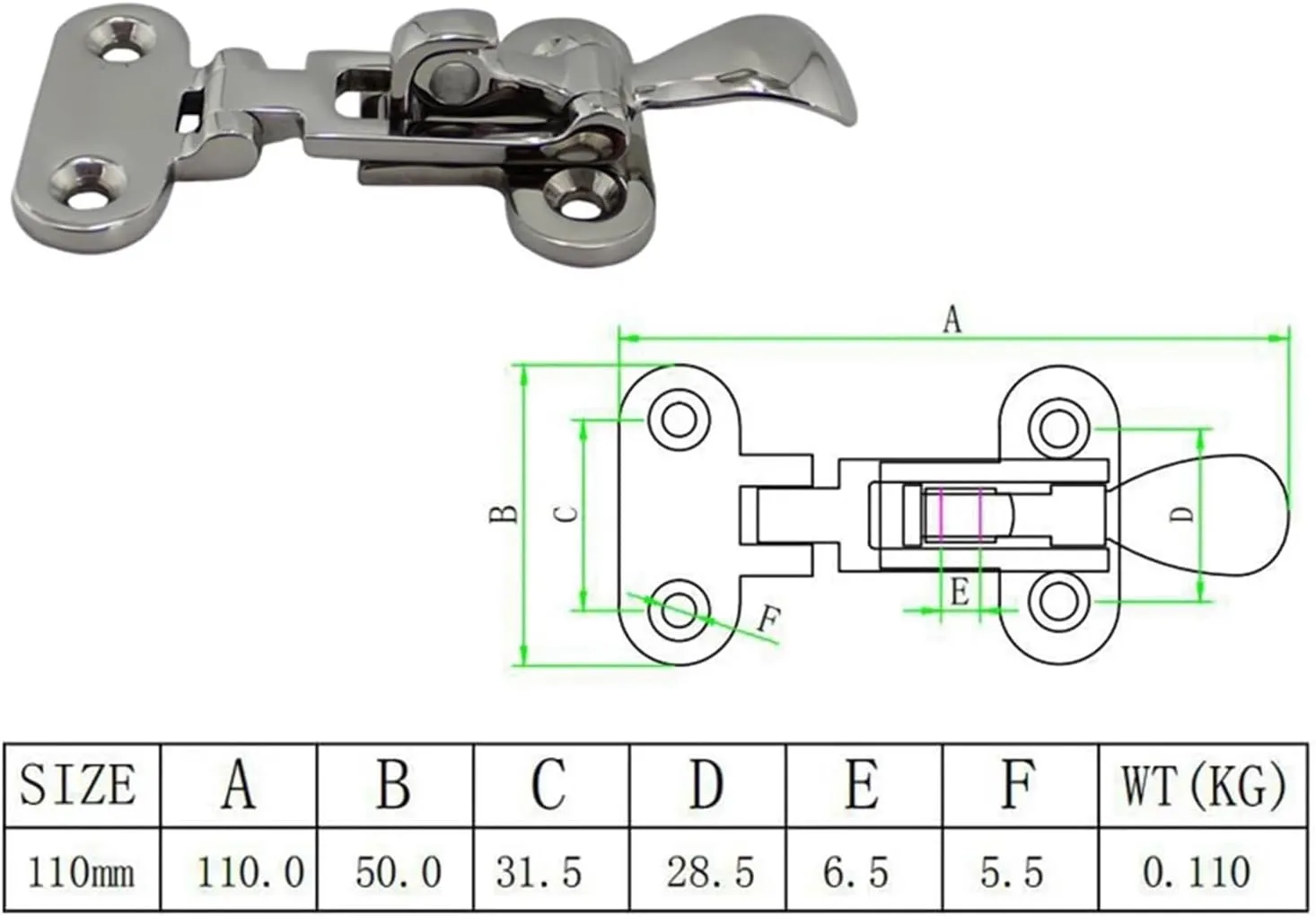 Ship Fittings Deck Lock Hasp 316 Stainless Steel Lockable Hold Down Clamp Latch Fastener Mirror Polish for Marine Boat Marine Hardware(110mm-1PCS)