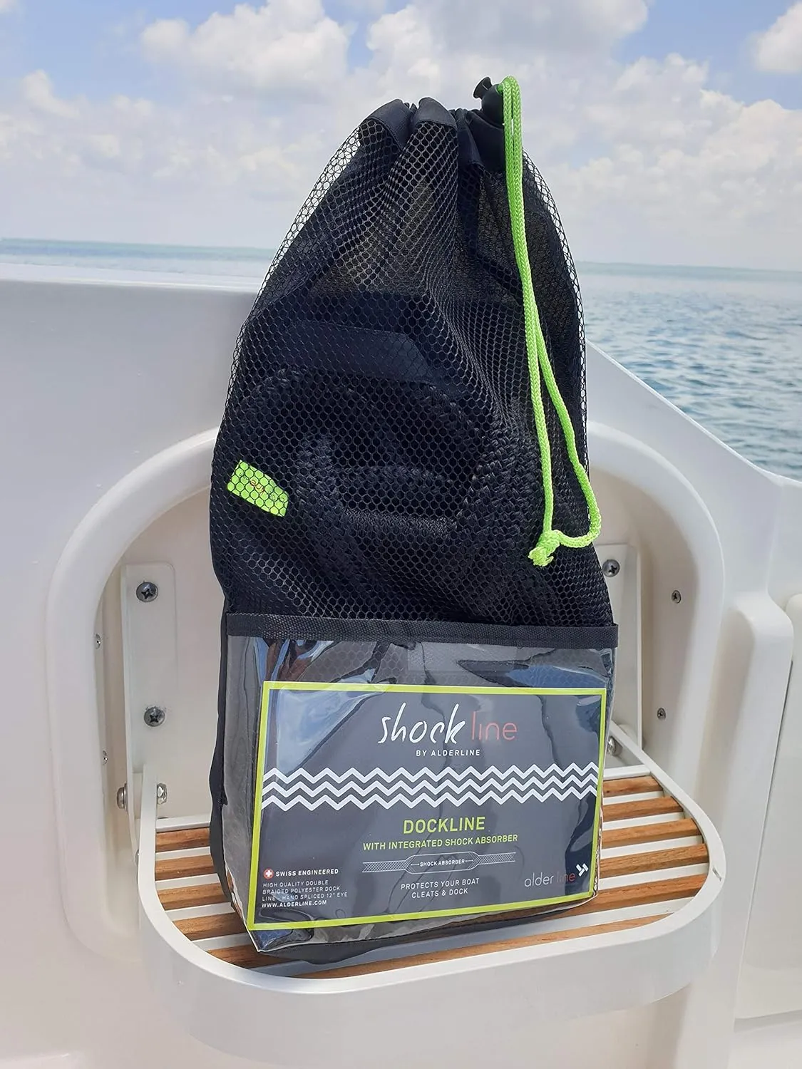 Shockline 5/8 Inch Dock Line with Integrated Shock Absorber, Double Braided, Polyester, 15, 25, 35 FT, Hand Spliced 12" Eye, Black