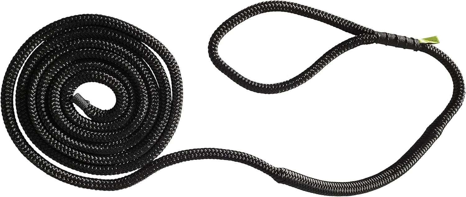 Shockline 5/8 Inch Dock Line with Integrated Shock Absorber, Double Braided, Polyester, 15, 25, 35 FT, Hand Spliced 12" Eye, Black