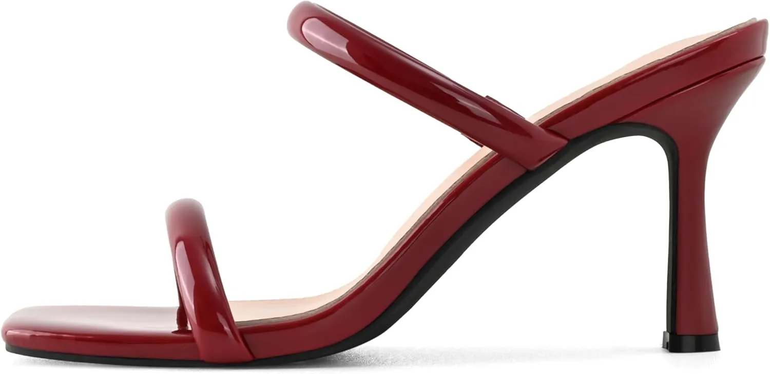 Shoe'N Tale Women's Strappy Heels Kitten Heeled Mules Two Straps Square Open Toe Slip On Sandals