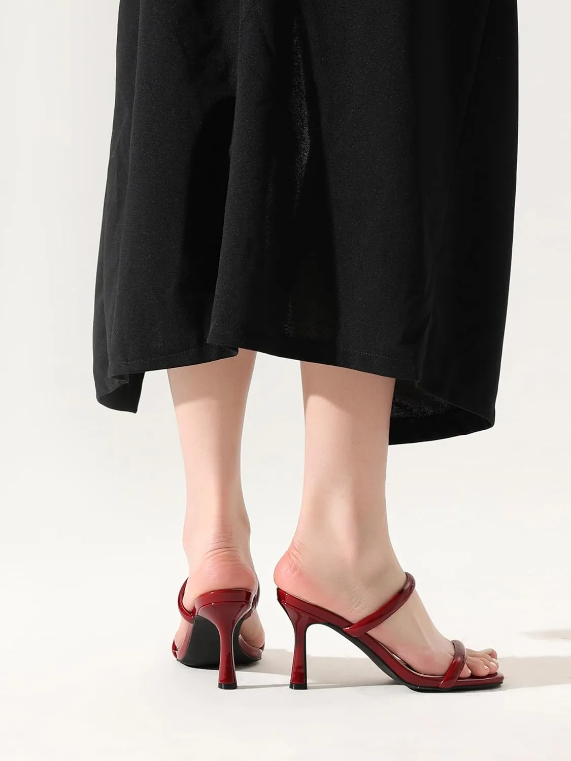 Shoe'N Tale Women's Strappy Heels Kitten Heeled Mules Two Straps Square Open Toe Slip On Sandals