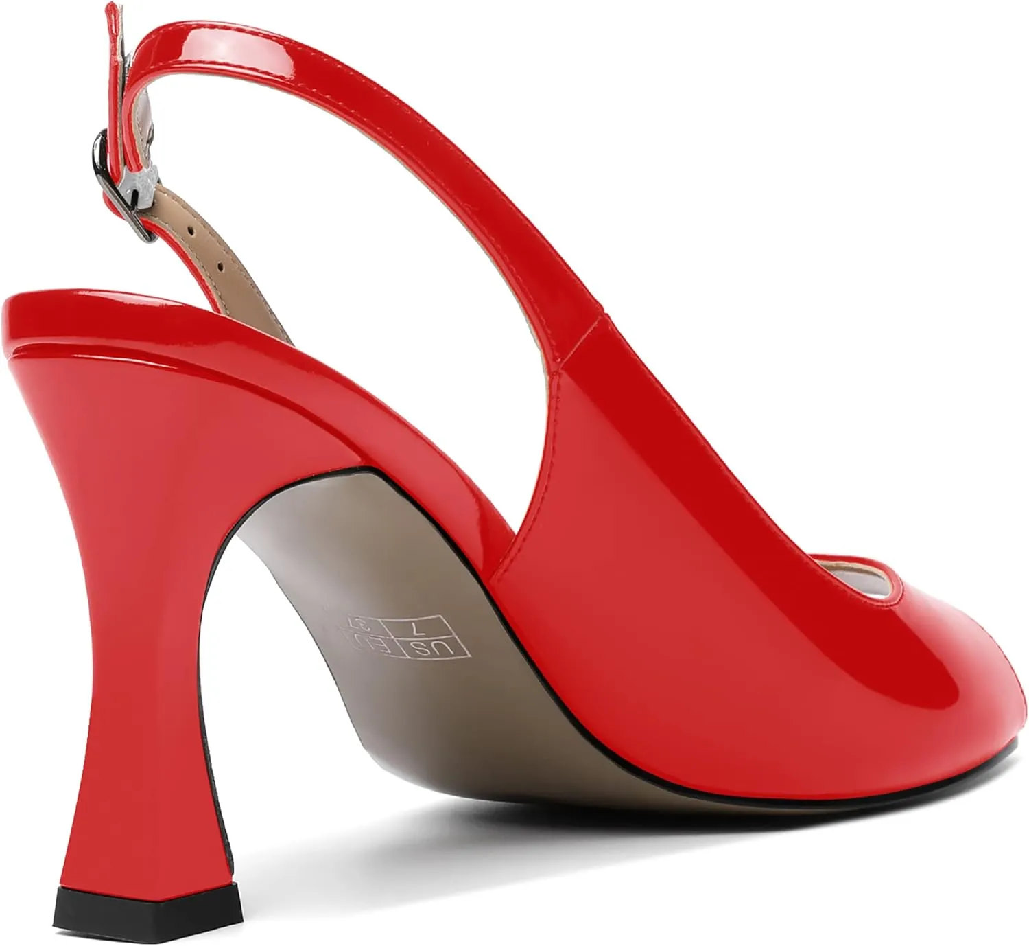 SKYSTERRY Womens Buckle Solid Wedding Peep Toe Patent Cute Slingback Spool High Heel Pumps Shoes 3.3 Inch