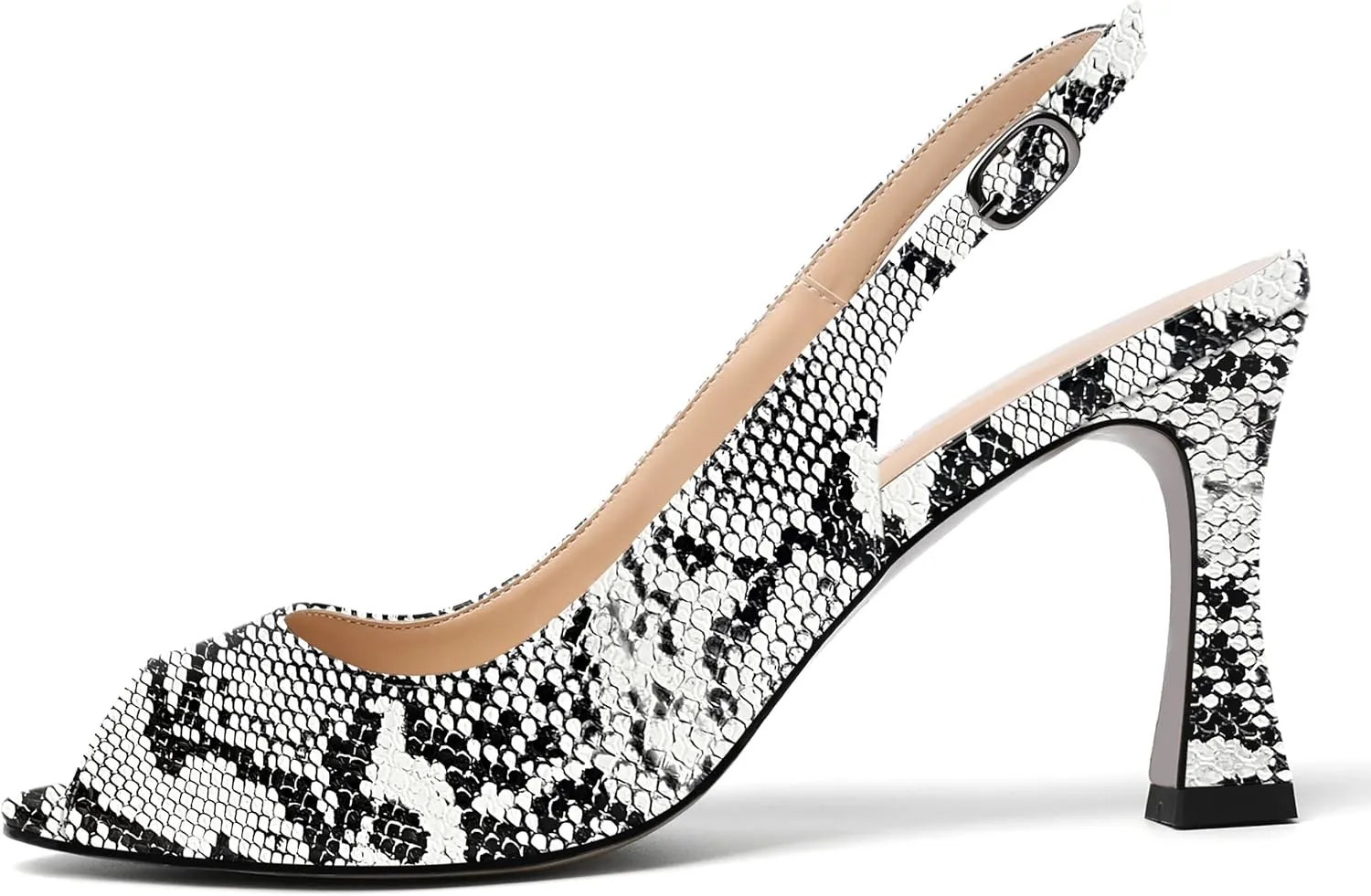 SKYSTERRY Womens Buckle Solid Wedding Peep Toe Patent Cute Slingback Spool High Heel Pumps Shoes 3.3 Inch