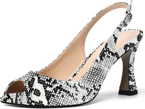 SKYSTERRY Womens Buckle Solid Wedding Peep Toe Patent Cute Slingback Spool High Heel Pumps Shoes 3.3 Inch