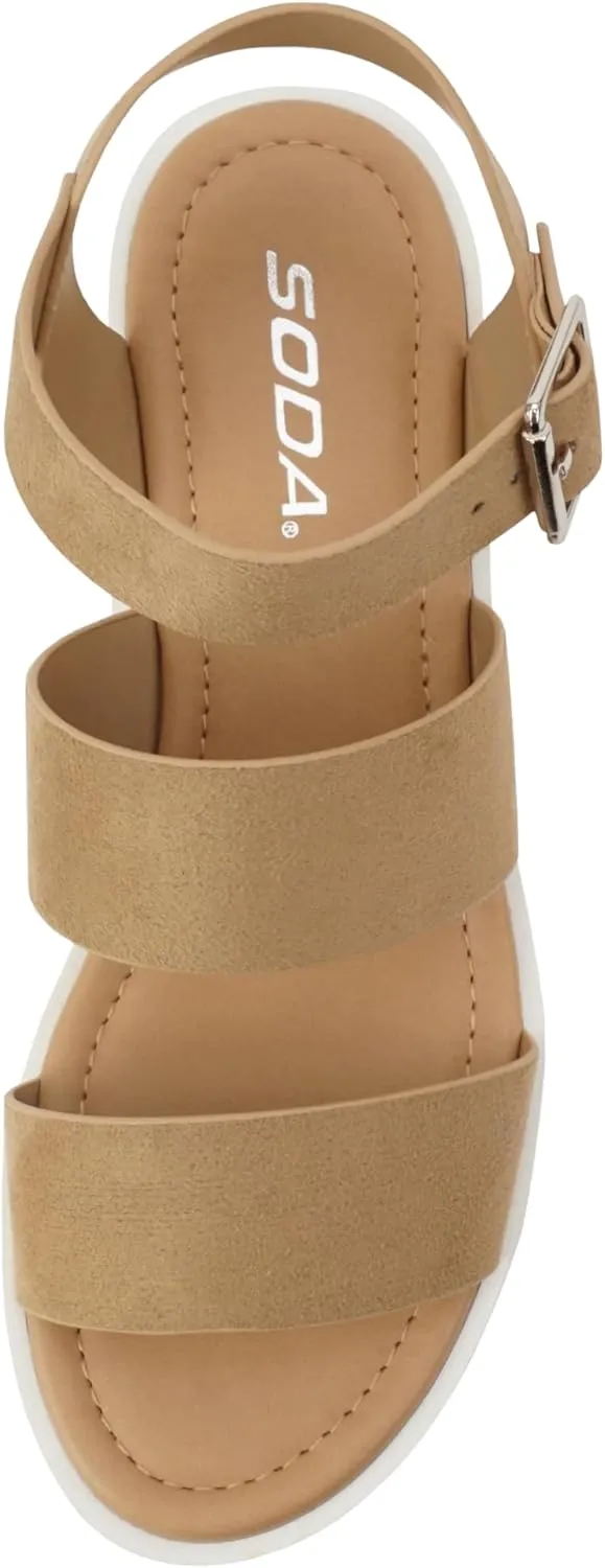 Soda ACCOUNT ~ Women Open Toe Two Bands Lug sole Fashion Block Heel Sandals with Adjustable Ankle Strap
