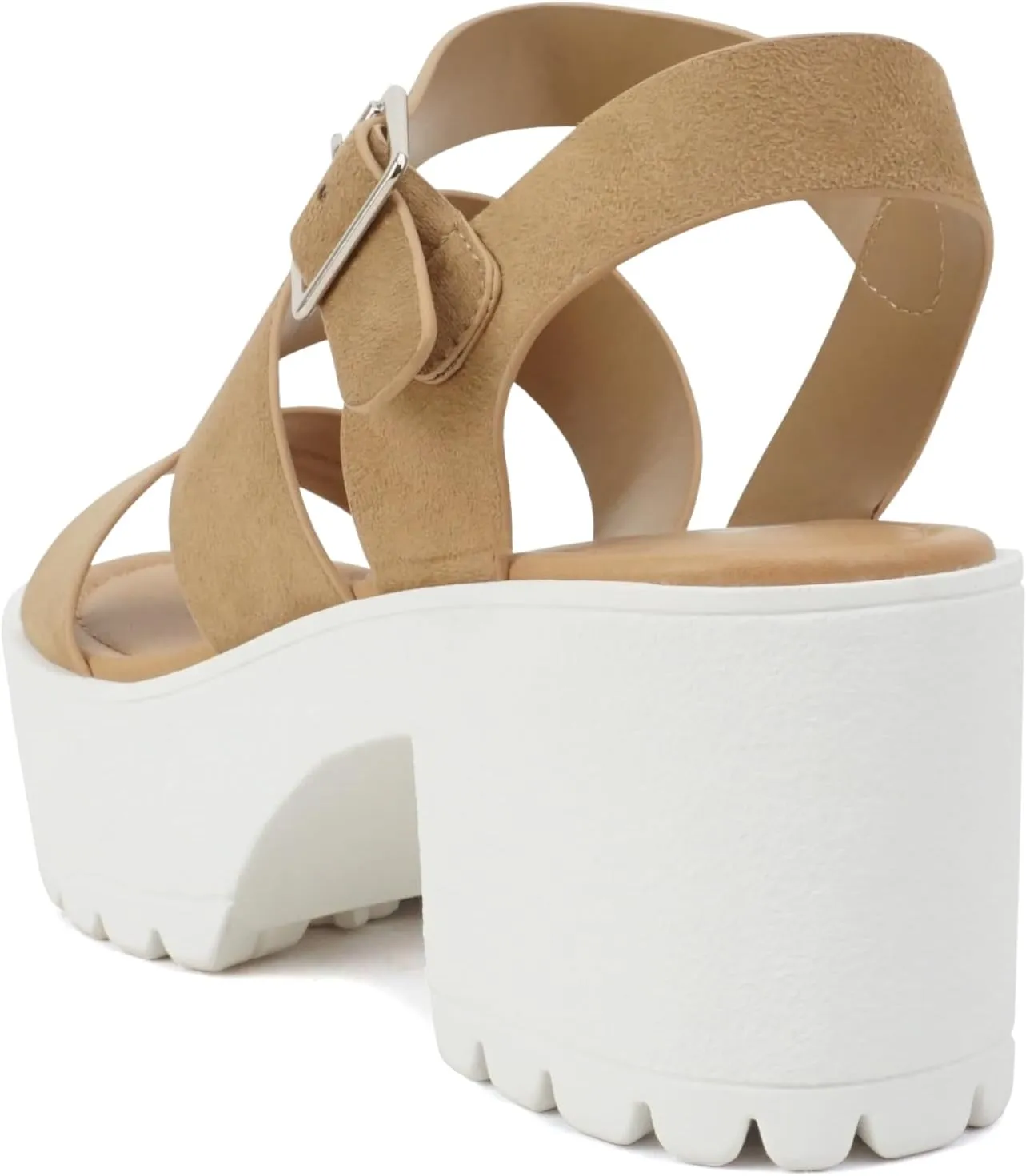 Soda ACCOUNT ~ Women Open Toe Two Bands Lug sole Fashion Block Heel Sandals with Adjustable Ankle Strap