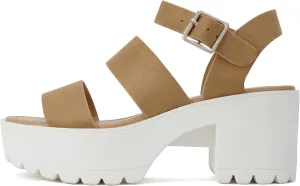 Soda ACCOUNT ~ Women Open Toe Two Bands Lug sole Fashion Block Heel Sandals with Adjustable Ankle Strap
