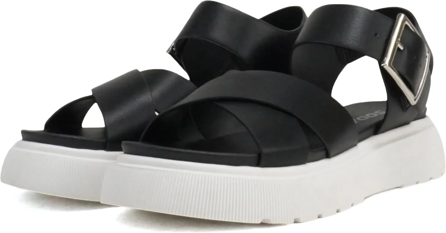 Soda “Carter” ~ Women Open Round Toe Crisscross Upper Lug Sole Platform Sandal with Adjustable Ankle Strap