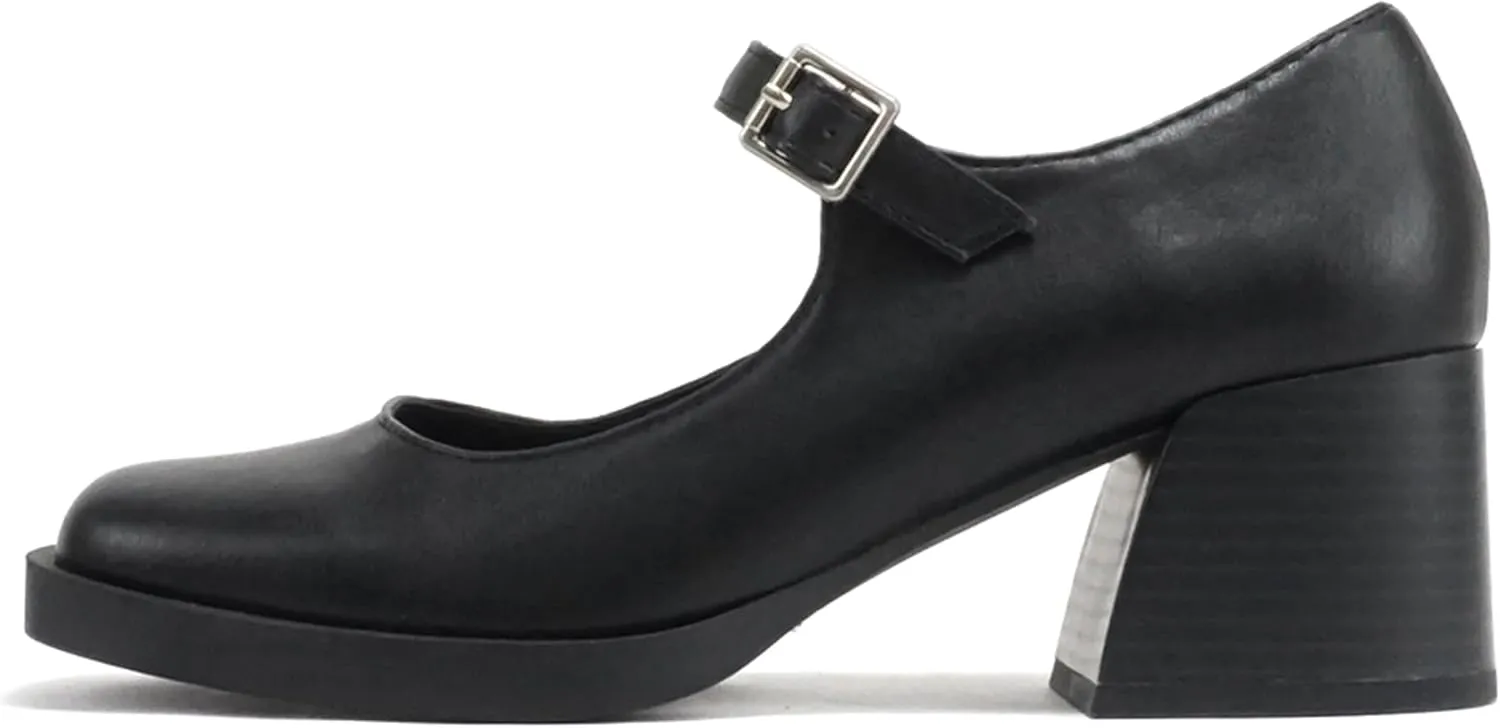 Soda Lance ~ Women Fashion Classic Mary Jane Pump Rounded Square Toe Low Block Heel Shoe