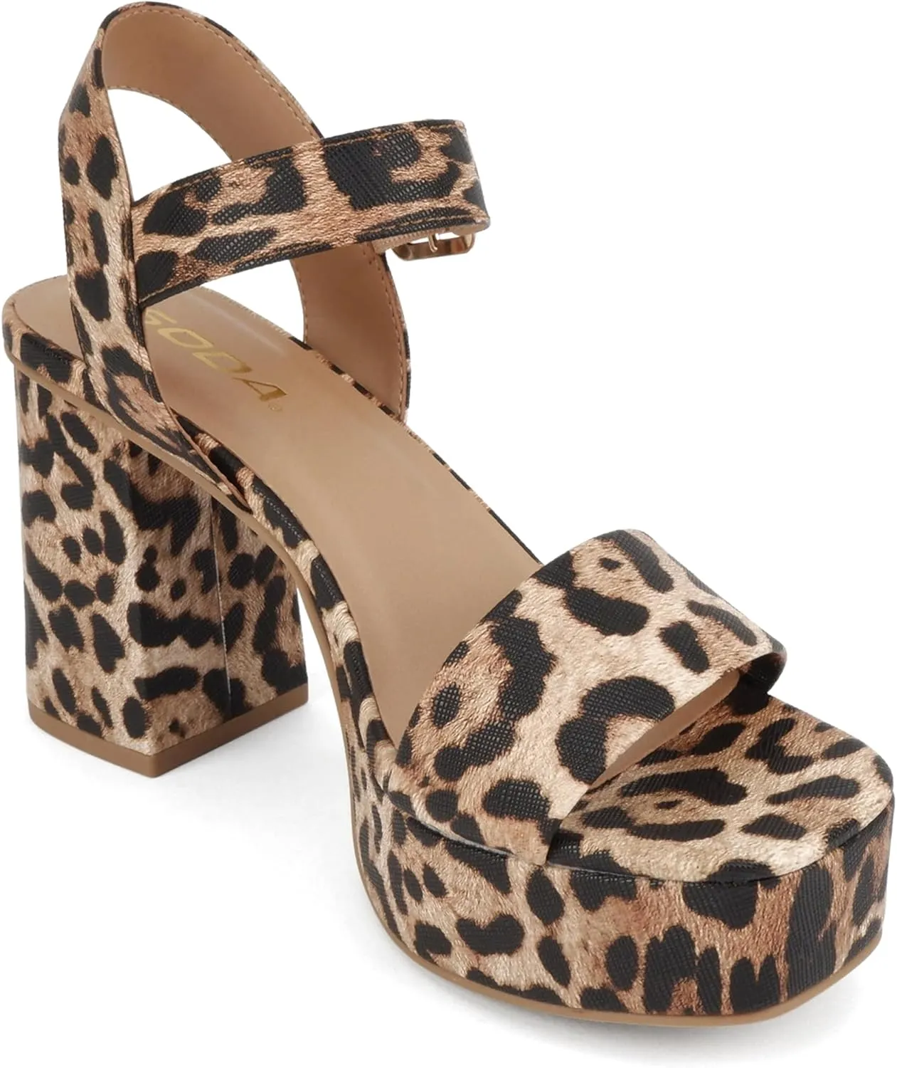 Soda “MACEY” ~ Women Open Square Toe Single Band High Heel Platform Dress Sandal with Adjustable Ankle Strap