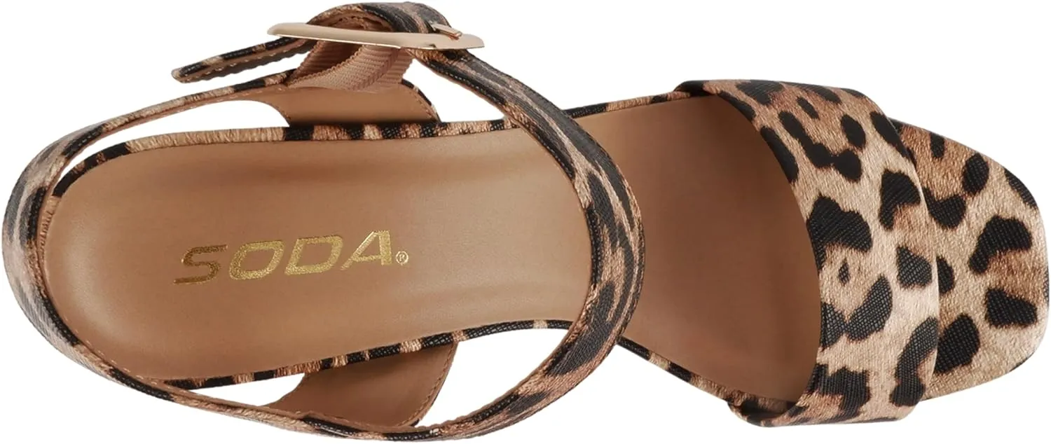 Soda “MACEY” ~ Women Open Square Toe Single Band High Heel Platform Dress Sandal with Adjustable Ankle Strap