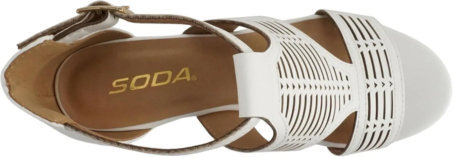 Soda “Norway” ~ Women Open Toe Closed Back Counter Cutout Upper Low Block Heel Sandal with Adjustable Ankle Strap