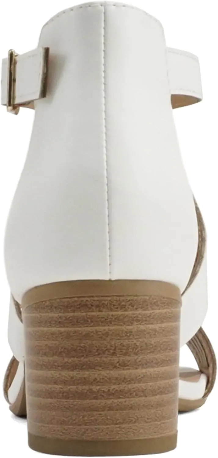 Soda “Norway” ~ Women Open Toe Closed Back Counter Cutout Upper Low Block Heel Sandal with Adjustable Ankle Strap
