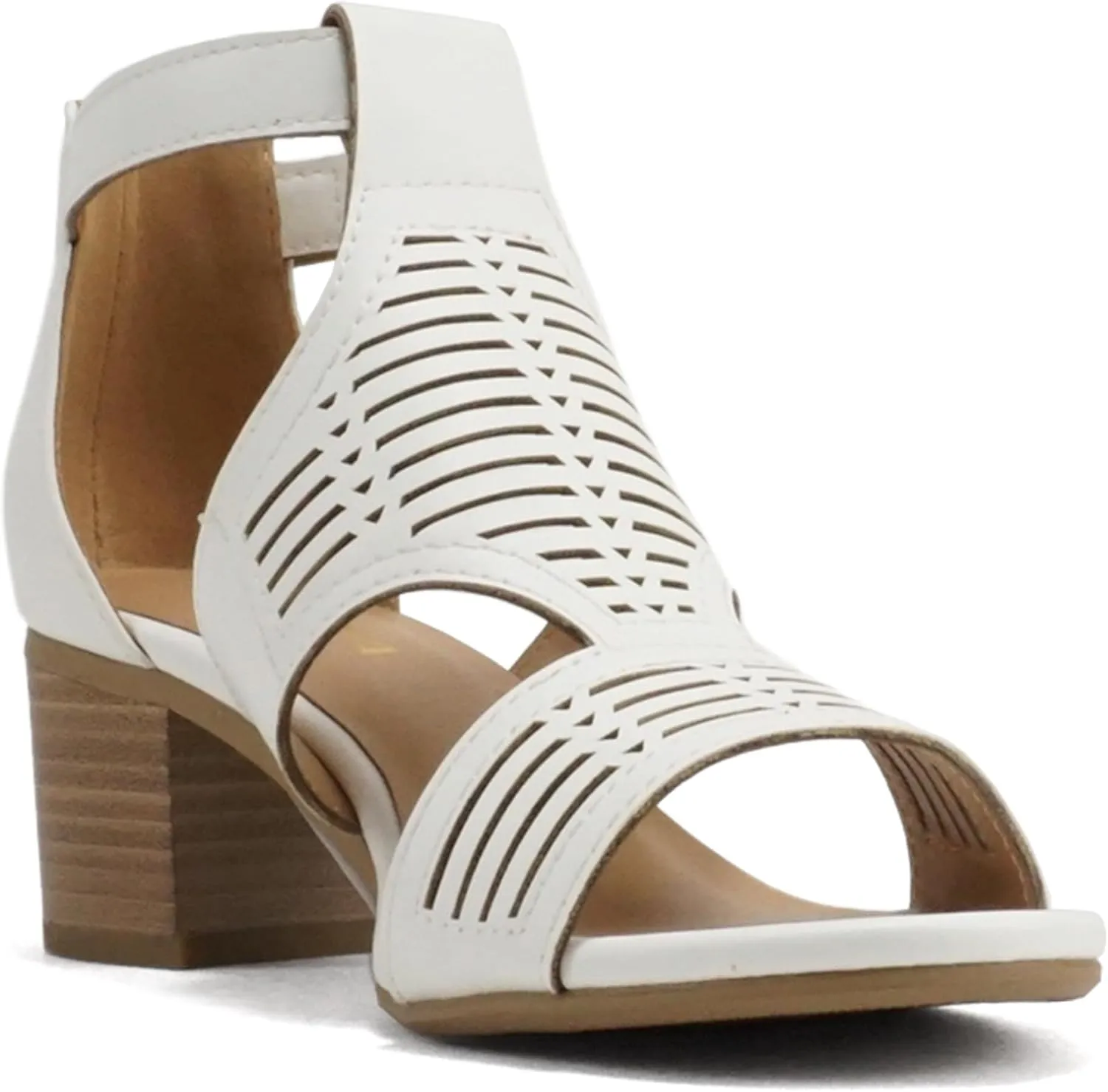 Soda “Norway” ~ Women Open Toe Closed Back Counter Cutout Upper Low Block Heel Sandal with Adjustable Ankle Strap