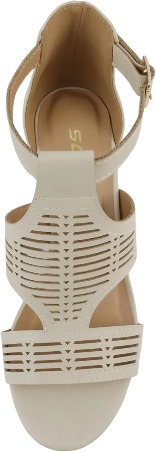 Soda “Norway” ~ Women Open Toe Closed Back Counter Cutout Upper Low Block Heel Sandal with Adjustable Ankle Strap
