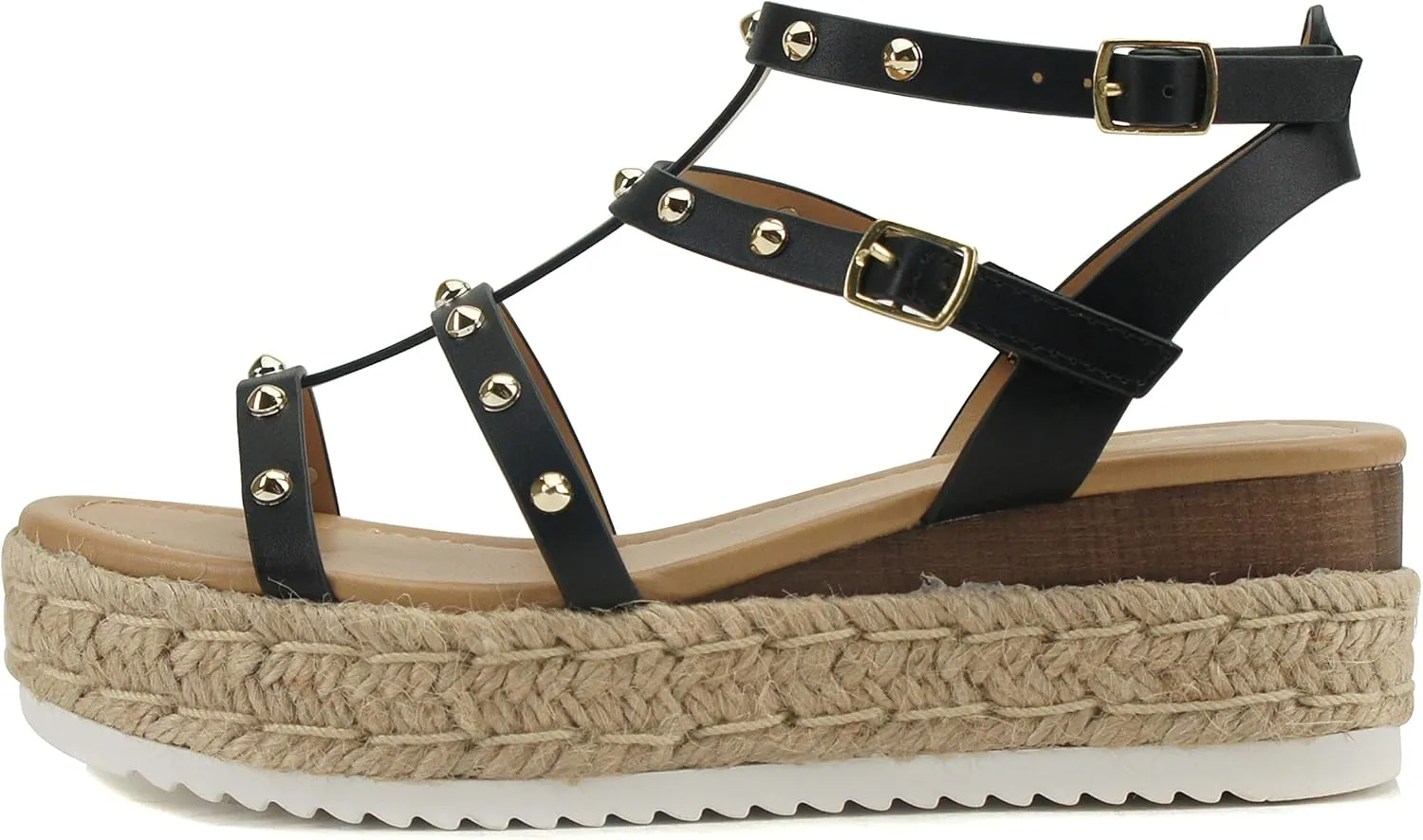 Soda SOMEHOW ~ Women Open Toe Espadrille Wrap Flatform with Round Stud Fisherman Upper Adjustable Buckles Fashion Wedge Sandals