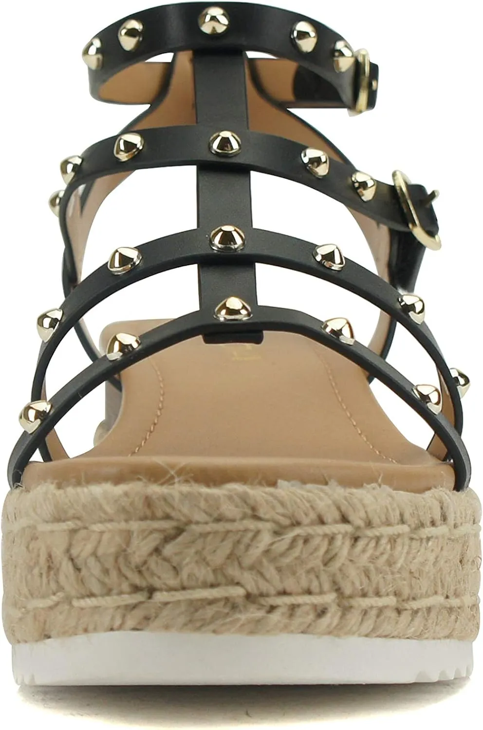 Soda SOMEHOW ~ Women Open Toe Espadrille Wrap Flatform with Round Stud Fisherman Upper Adjustable Buckles Fashion Wedge Sandals